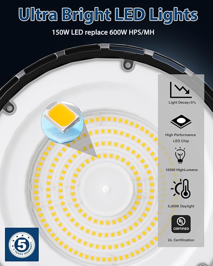 UFO LED High Bay Light, 100W High Bay LED Shop Lights for Warehouse Workshop, 11,000LM, 5000K Daylight, 10 Pack Highbay LED Shop Lights Plug & Play IP65 Waterproof, UL