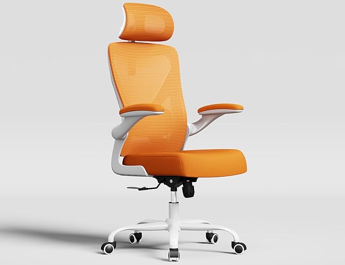 Ergonomic Office Chair - X-Shaped Computer Desk Chair Comfy, Gaming Chair, Office Chair with Lumbar Support, Mesh Office Chairs with Headrests, Desk Chair for Long Hours(White-Orange)