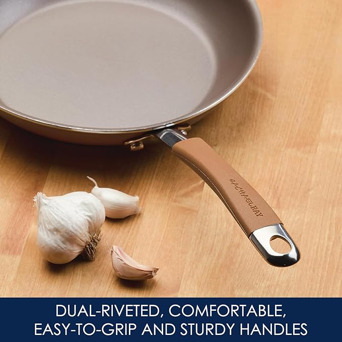 Rachael Ray Cucina Nonstick Cookware Pots and Pans Set, 12 Piece, Mushroom Brown