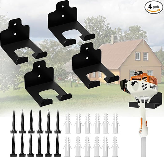 Garage Organizer Trimmer Rack, Wall Mounted Tool Hanger for Grass Trimmer, Hedge Trimmer, Weed Whackers & Garden Tools – Heavy Duty, Space-Saving, Anti-Rust Storage Rack for Garage & Home,4 PCS