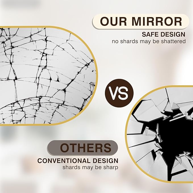 FICTOR Bathroom Vanity Mirror for Wall,40”x30” Large Arched Metal Framed Bathroom Mirror for Over Sink, Entryway, Living Room,Bedroom(Gold)