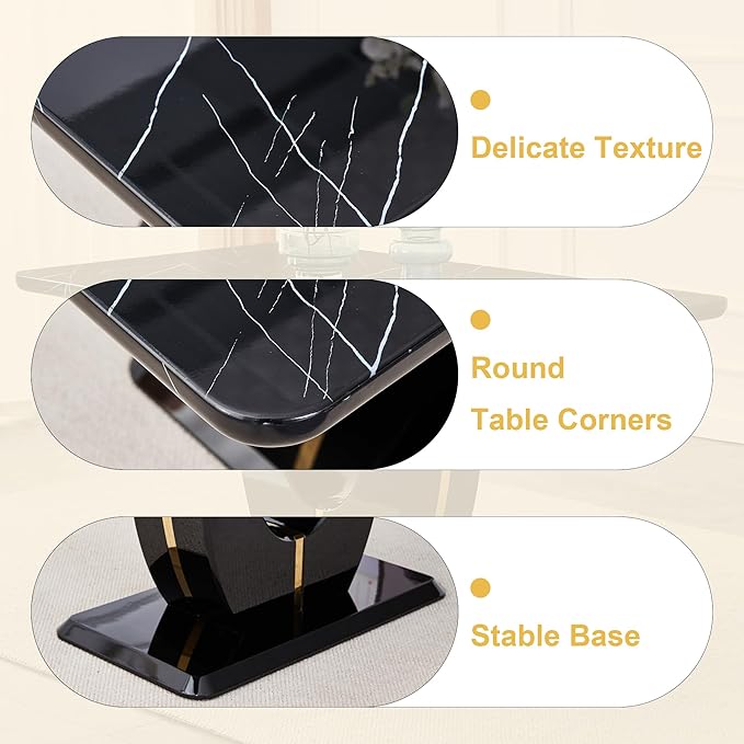 Dining Table Set for 6, Kitchen Table Chairs Set of 6, Modern Dining Room Set with 63 inch Marble Dinner Table PU Leather Upholstered Chairs for Dining Room Kitchen