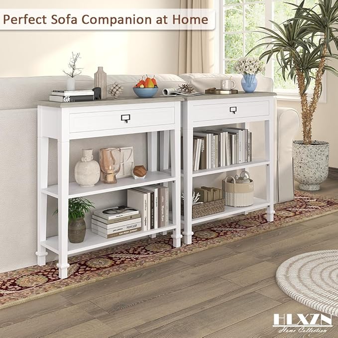 30 Inch Console Table for Entryway, Narrow Entry Table for Living Room Entryway Home w/Drawer and Bottom Shelf, White
