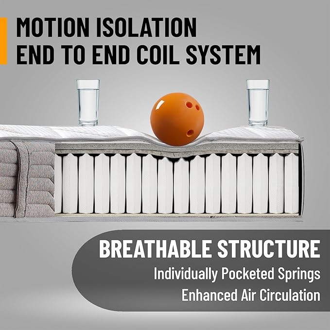 Ottomanson Queen 12” Hybrid Mattress - Rock Salt Infused Quilted Cover - Made in USA - Medium-Firm Support - Individually Pocketed Coils & CertiPUR-US Foam - Fiberglass-Free - Bed in a Box