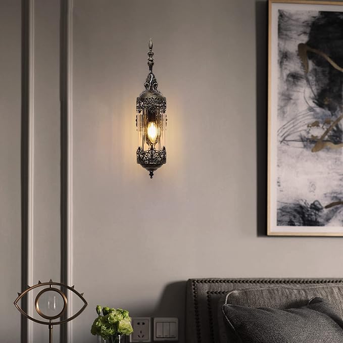 Rustic Glass Wall Sconce Mini Vintage Antique Gothic Wall Light Fixture Retro Farmhouse Mid Centry Lantern Wall Sconce for Bedroom, Hallway, Living Room, Mirror, Brush Gold, E12