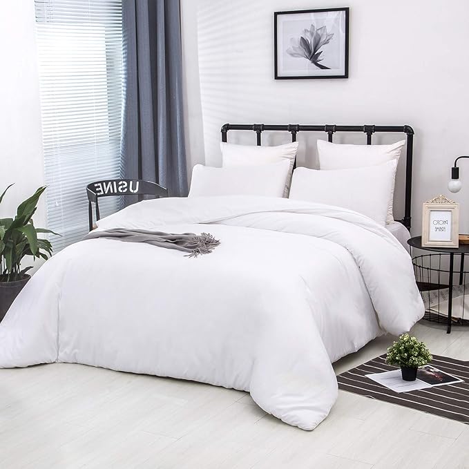 Luxlovery White Full Comforter Set White Bedding Set Full Size Modern Comforter Full Solid Soft Breathable Blanket Quilts 3 Piece Pure Color Bedding Set