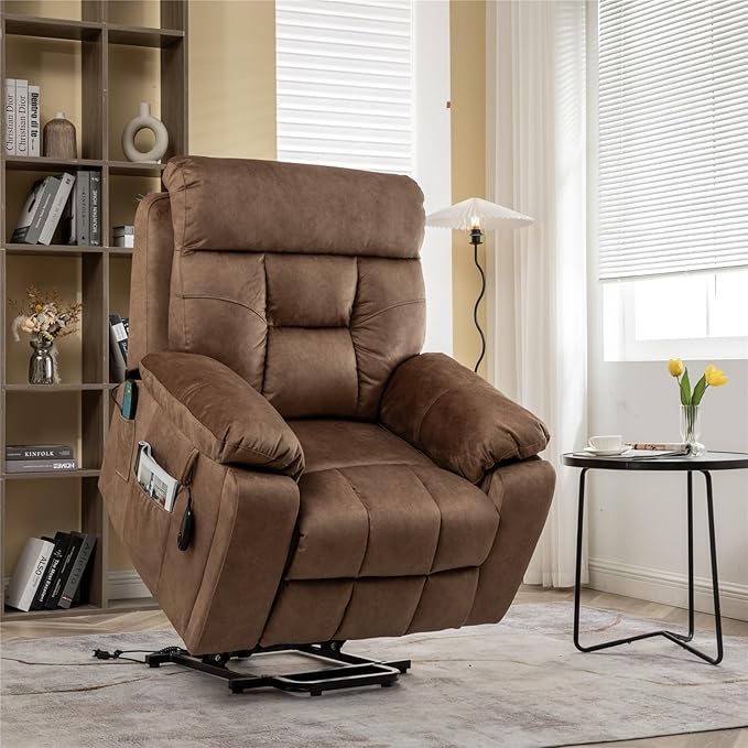 Lift Recliner Chairs for Elderly, 26in Extra Wide Power Recliner Chair with Cup Holder(Hidden), Large Recliner Chairs for Adults Big and Tall Relaxing (Antique Brown)