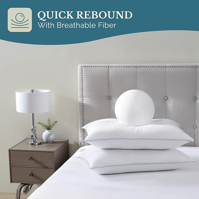 Casa Platino Bed Pillows King Size Set of 2 - Firm, Cozy & Soft Pillows for Adults- Pack of 2 – Luxury King Size Bed Pillow for Side, Back & Stomach Sleepers - White