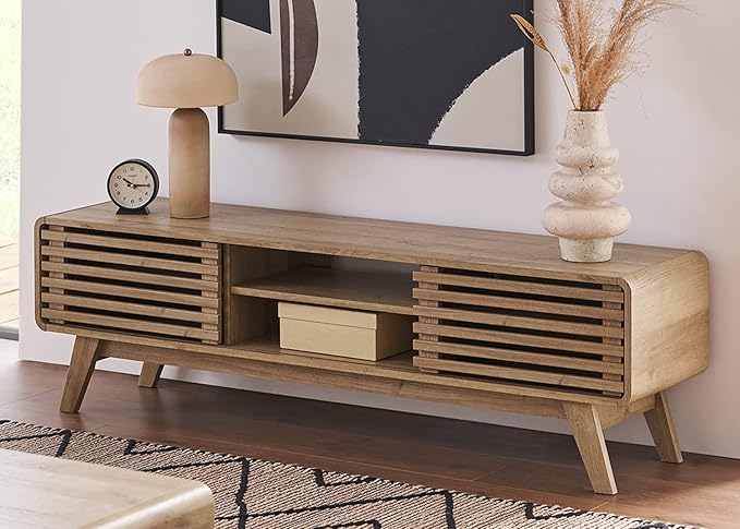 mopio Ensley TV Stand, Mid Century Modern for 55/60/65 inch TV, Farmhouse TV Stand, Entertainment Center with Storage, TV and Media Console for Living Room (Oak, 59")