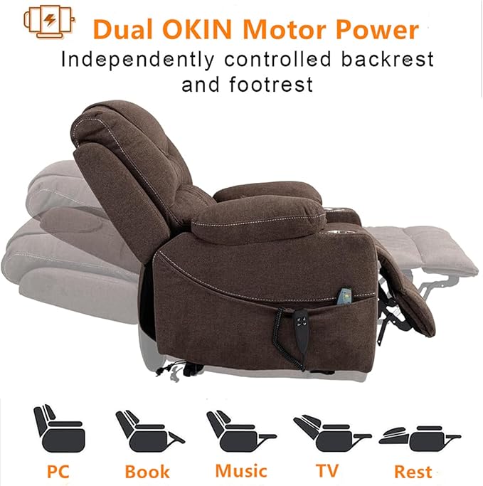 180 Degrees Lay Flat Lift Recliner Chair with Heat and Massage, Dual Motor Infinite Position Electric Power Lift Recliners for Elderly, Big Man Up to 400 LBS, Seniors, White