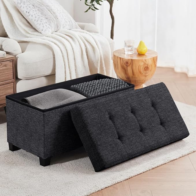 Ornavo Home 30 Inch Storage Ottoman, Large Storage Bench, Ottoman with Storage with Legs, Foot Rest Stool, Bedroom Bench - Black