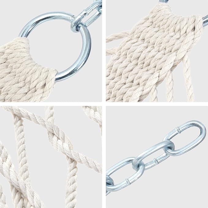 PNAEUT Double Hammocks for Outside, 13ft Traditional Rope Hammock for 2 Person with Hardwood Spreader Bar and Carrying Bag, 475 lbs Capacity (Beige)