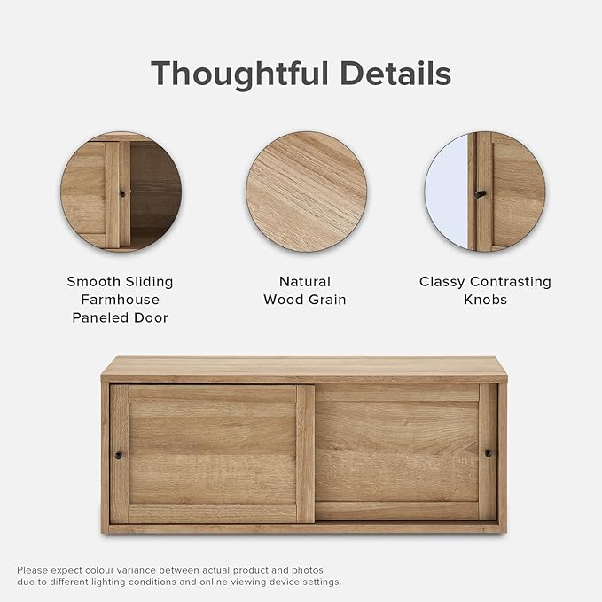 mopio Lauren Floating TV Shelf, Multi-Purpose Modular Under TV Display Shelf, Wall Mounted Wood Television Cabinet, Nightstand, Side Table, End Table, Bedside Shelves for Bedroom (Oak, 62", Twin)