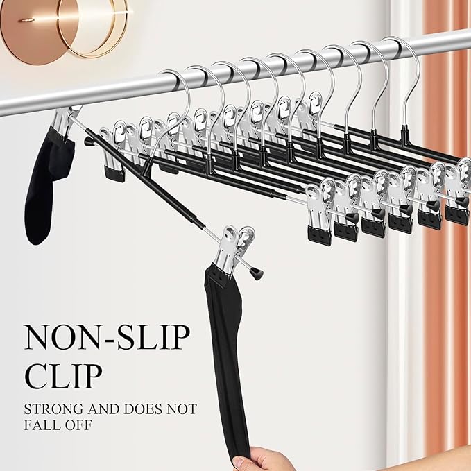 20 Pack 12Inch Heavy Duty Pants Skirt Hangers with Clips,Metal Trousers Hanger for Jeans Black Non Slip Women Shorts Hangers Saving Space Clothing Hanger for Adult,Men,Children,Kid,Baby