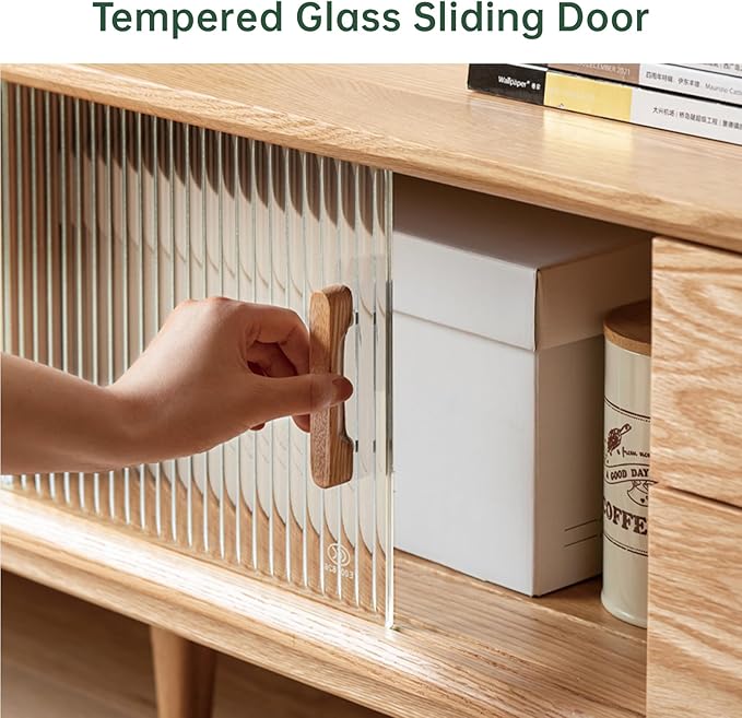 70.87" L Solid Oak Wood TV Stand for 65-80 Inch TVs, Glass Sliding Door TV Console with 3 Drawers and 2 Cabinets, Entertainment Center with Storage Cabinets TV Stands for Living Room (Log Color)