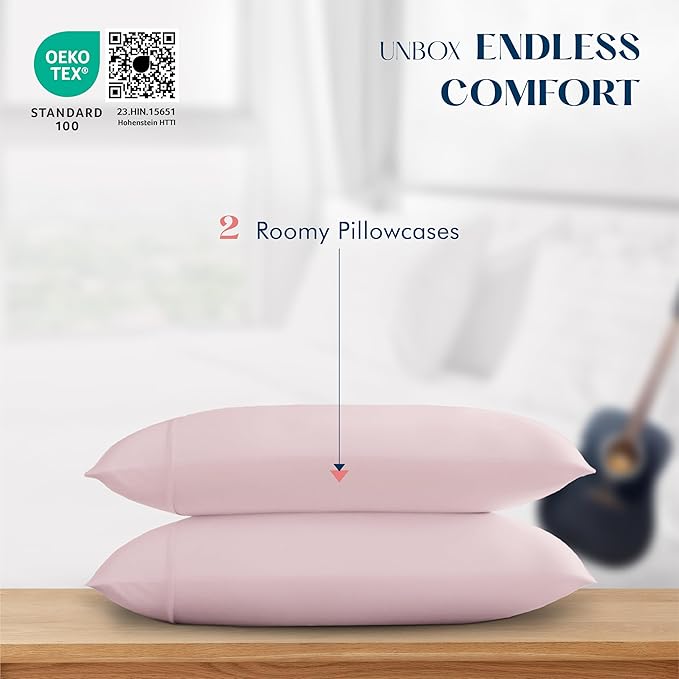 XOOX Linen 100% Cotton Pillowcases King Size Set of 2-500 Thread Count Cotton Pillowcases, Ultra Soft, Breathable, Cooling Pillow Cases for Sleeping, Pillow Covers for King Pillows - Blush