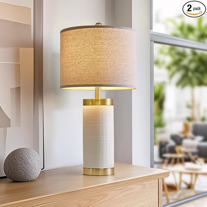 24.5" Modern Ceramic White Single Bedside Lamp for Bedroom Decor Farmhouse Table Lamp for Living Room Office Dorm