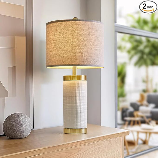 24.5" Modern Ceramic White Single Bedside Lamp for Bedroom Decor Farmhouse Table Lamp for Living Room Office Dorm