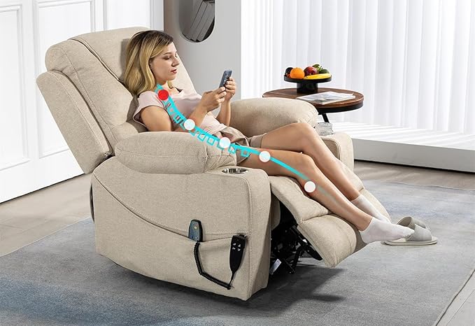 180 Degrees Lay Flat Lift Recliner Chair with Heat and Massage, Dual Motor Infinite Position Electric Power Lift Recliners for Elderly, Big Man Up to 400 LBS, Seniors, White