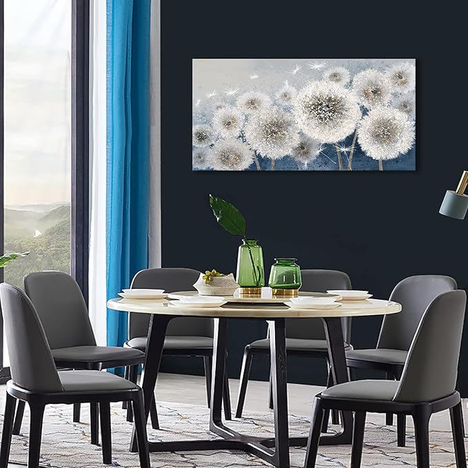 Pogusmavi Wall Decor Living Room - Wall-Art for Living Room, Canvas Art/Pictures for Bedroom | Blue Dandelion 24x48 inches Large Wall Art