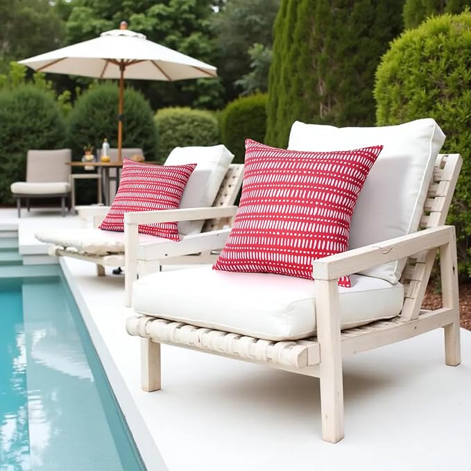 Pack of 2 18x18 Outdoor Pillows, Waterproof Throw Pillows with Inserts, Decorative Patio Pillows for Garden, Couch, Furniture, Sofa, Bed, Living Room((Pebble Red)