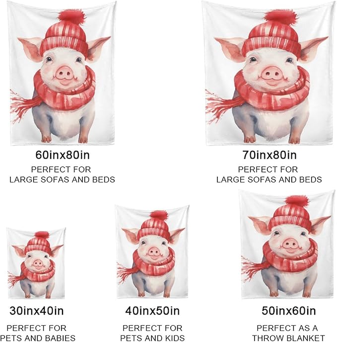 Christmas Winter Pig Fleece Throw Blankets Twin Size -Thick Fuzzy Warm Soft Twin Large Winter Blanket Throws for Bed 60x80 in