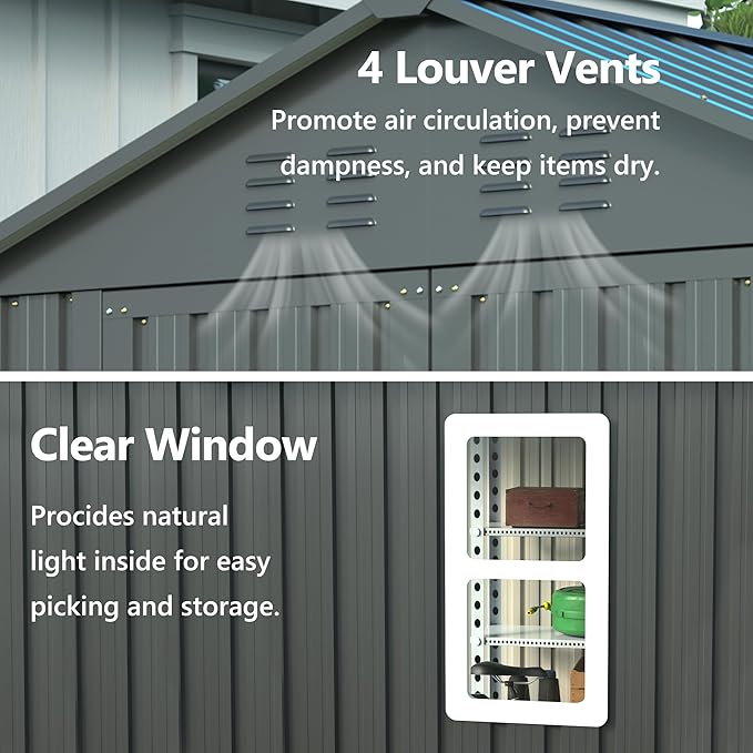 6x6FT Outdoor Storage Shed，Heavy-Duty Metal Storage with Floor Kit, Vents and Clear Window