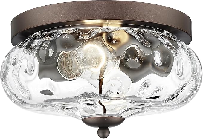 Darkaway Ceiling Light Fixtures Flush Mount Indoor Outdoor Ceiling Light with Water Ripple Glass Shade for Hallway Kitchen Bedroom Porch Living Room Bronze Finish