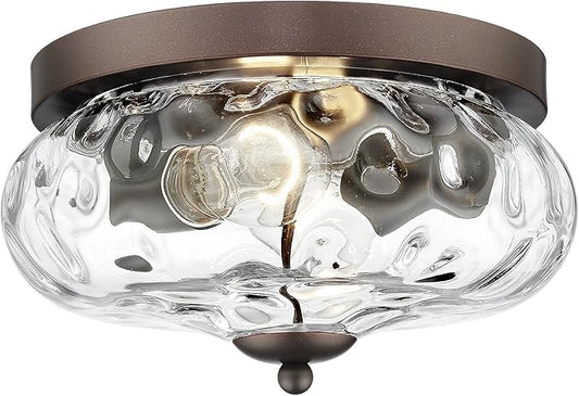 Darkaway Ceiling Light Fixtures Flush Mount Indoor Outdoor Ceiling Light with Water Ripple Glass Shade for Hallway Kitchen Bedroom Porch Living Room Bronze Finish