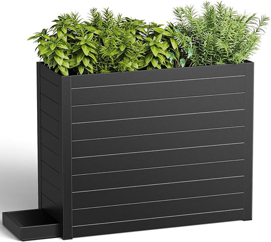 Outdoor Planter Box, Large Rectangular Planter with Removable Drip Tray, Suitable for Indoor or Outdoor Patios/Porches, Ideal for Planting Plants, Flowers, and Gardening (Black)