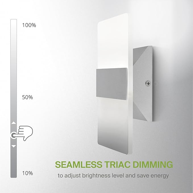 ASD 8 Inch LED Indoor Wall Sconce - Modern Interior 10W 120V 2700K-5000K Adjustable Dimmable Wall Mounted Light Fixtures, Acrylic Glass Wall Lights for Stairway, Hallway - ETL, Brushed Nickel 2 Pack