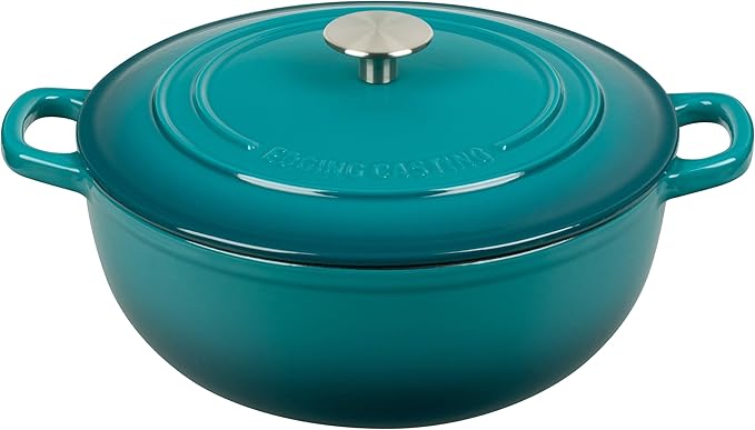 Enameled Cast Iron Dutch Oven Pot with Lid for Sourdough Bread Baking, Bread Dutch Ovens, Cooking Pots, 5 Quart, Darkcyan