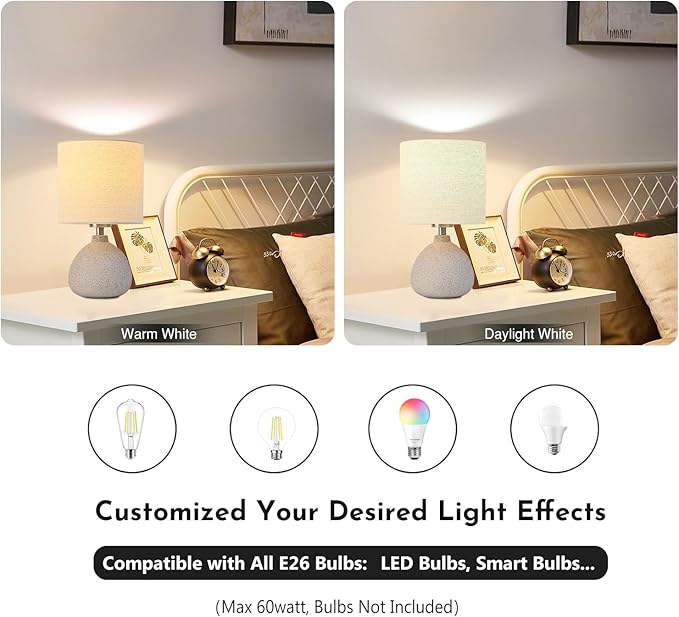 Earth Brown Rustic Ceramic Table Lamp Set of 2, Small Table Lamp Farmhouse Rustic Lamp Set Bedside Table Lamps for Bedroom Nightstand Side Table Lamps for Living Room, 13.7IN