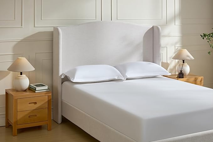 GDFStudio Tall Headboard Upholstered Bed,Queen Size Platform Bed Frame with Headboard Wingback,54" High No Box Spring Needed Easy Assembly Minimalist Designs Premium Textured Canvas Chenille