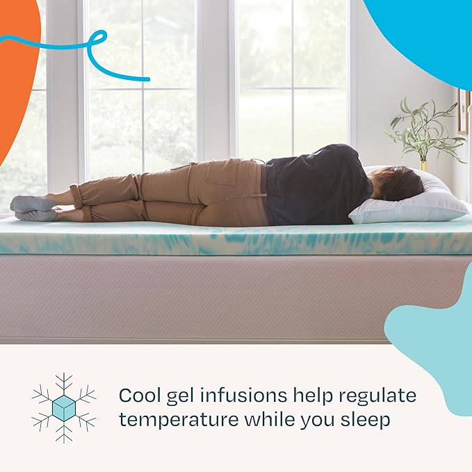 Linenspa 3 Inch Gel Swirl Memory Foam Mattress Topper – Cooling Gel Infused – Pressure Relieving Bed Topper - Mattress Pad – CertiPUR Certified - Full Size