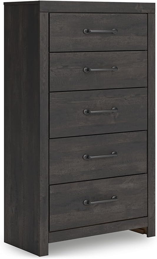 Signature Design by Ashley Delmorta Rustic 5-Drawer Chest of Drawers with Safety Stop, Gray