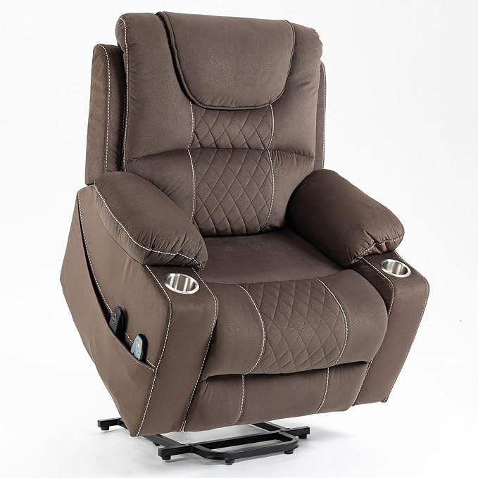 Lay Flat Power Lift Recliner, Heavy Duty Recliners 400lb Extra Big, Lift Recliner with Heat and Massage for Elderly, A Tall Fat Person, Lazyboy Sleeping (Velvet Brown)