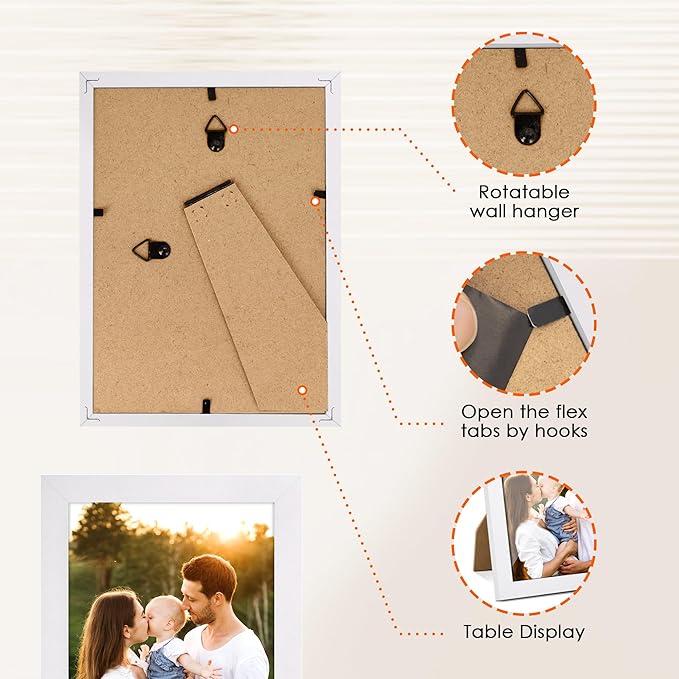 FIXSMITH 4x6 Picture Frame Set of 2, Photo Frame 4x6 with HD Plexiglass, White Picture Frames Collage for Tabletop or Wall Display