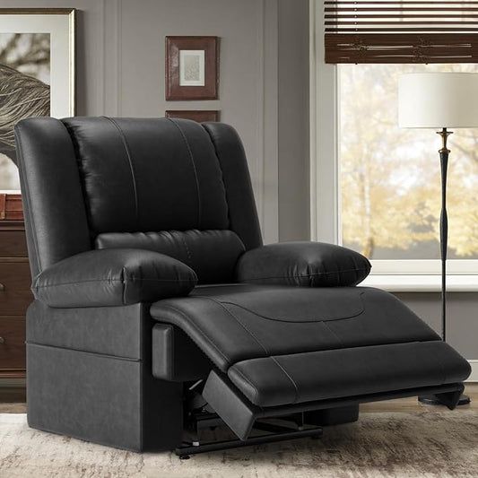 Large Dual Motor Power Lift Recliner Chair with Massage and Heat for Elderly People, Infinite Position,USB Ports and Remote Control,Breathable Leather (Black)