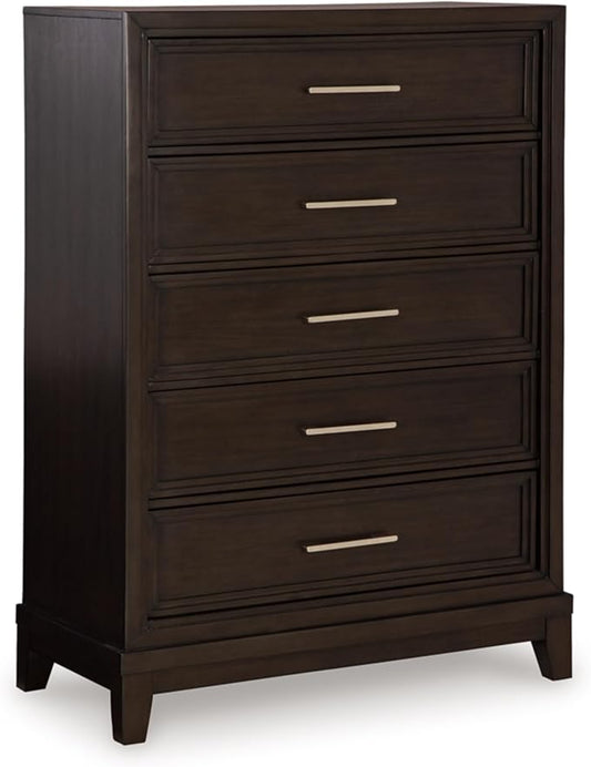 Signature Design by Ashley Neymorton Traditional 5-Drawer Chest of Drawers with Felt Lining, Dark Brown