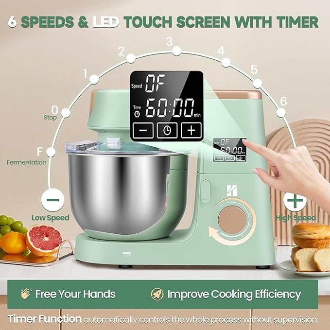 Huanyu 9 in 1 Stand Mixer with with Meat Grinder Fermentation Function Multifunctional Electric Kitchen Mixer with Timer Touch Screen Vegetable Slicer
