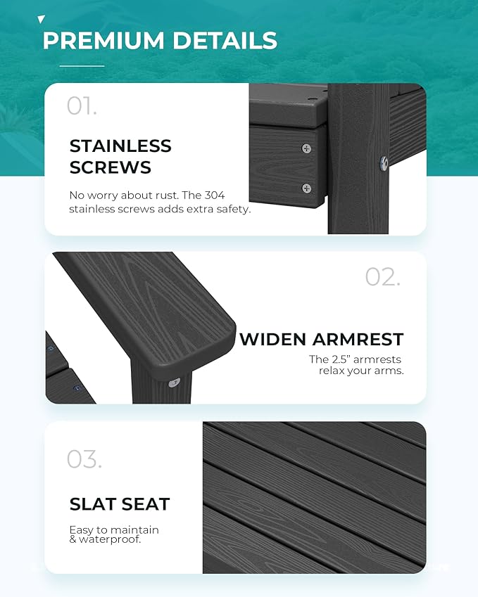 SERWALL 8-Piece Patio Dining Sets with 15FT Double Side Patio Umbrella, Outdoor HDPE Dining Furniture Set with Umbrella Hole Cut-Out Table and 6 Chairs, Black（Umbreall Base not Included）