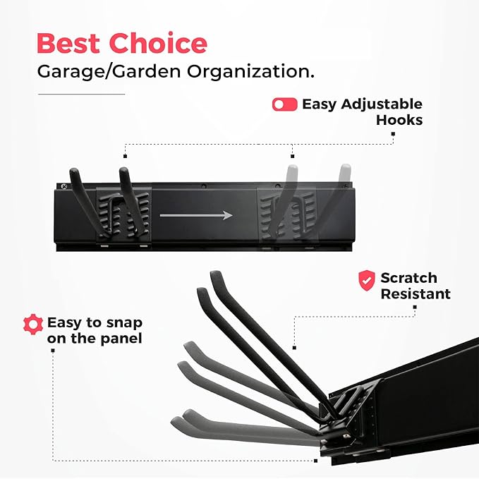 Garage Wall Organizer | 51" Heavy-Duty Tool Storage Rack | Adjustable Double-Layer Hooks | 320 lbs Capacity | Carbon Steel Wall Mount Holder for Shovels, Rakes, Ladders & Power Tools