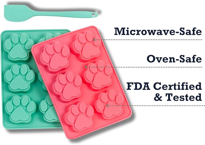 Country Living 3-Piece Silicone Baking Kit – Includes 2 Baking Trays (6-Cavity Paw Print Mold) & Spatula – Non-stick Silicone for Homemade Dog Treats, Candy, Chocolate, & Ice Cubes