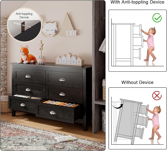 Wananlanen® Farmhouse Dresser for Bedroom, Antique Double Dresser & Chest of Drawer with Vintage Handle and Storage, Wooden Tall Rustic Organizer for Bedroom