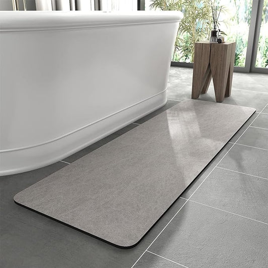 MontVoo -Bath Mat Rug-Rubber Backing Non Slip Quick Dry Absorbent Thin Bathroom Rugs Fit Under Door-Faux Suede Surface Bathroom Floor Mats-Shower Rug for in Front of Bathtub Shower Gray 17"x59"