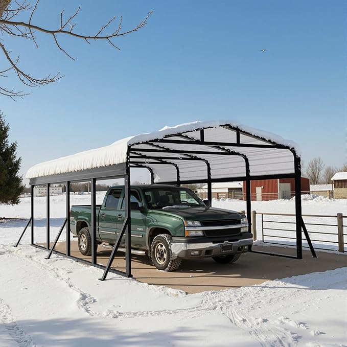 12x20FT Heavy Duty Metal Carport - Reinforced Galvanized Carport Canopy for All-Weather Shelter, Enhanced Wind Resistance for Boats, Cars, Trucks and Tractors