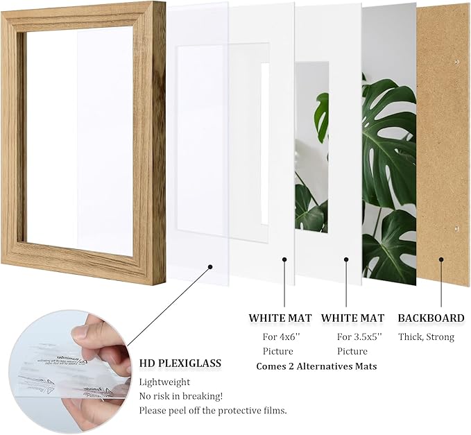 Egofine 5x7 Picture Frame Made of Solid with Plexiglass, Display Pictures 3.5x5/4x6 with Mat or 5x7 Without Mat for Tabletop and Wall Mounting, Carbonized Brown