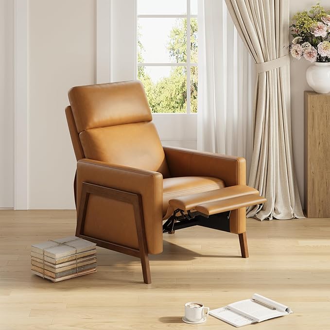 COLAMY Push Back Recliner Chair Set of 2, Upholstered Leather Recliner with Footrest 105-135 Degree Adjustable, Comfy Modern Wingback Recliner for Living Room, Bedroom,Small Spaces, Camel