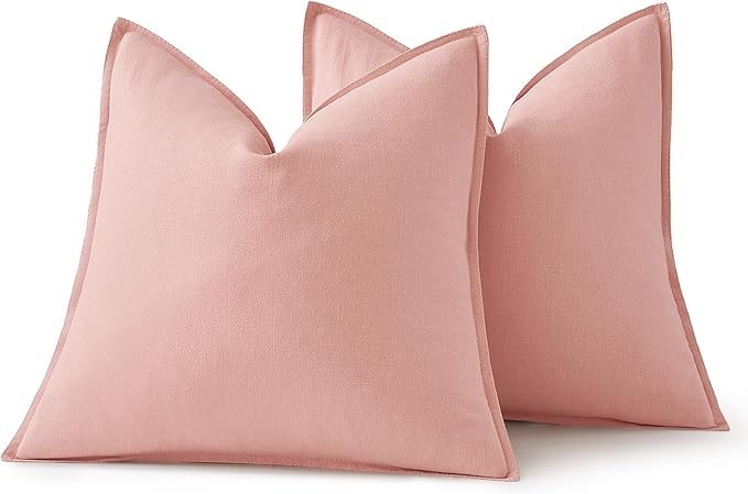 MIULEE Decorative Linen Pillow Covers 20x20 Inch Pink Boho Farmhouse Neutral Couch Throw Pillows for Bed Pack of 2 Accent Modern Pillowcase Sofa Livingroom Home Decor